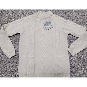 BLARNEY WOOLLEN MILLS ARAN Original Cable Womens Small 100% Merino Natural NWT